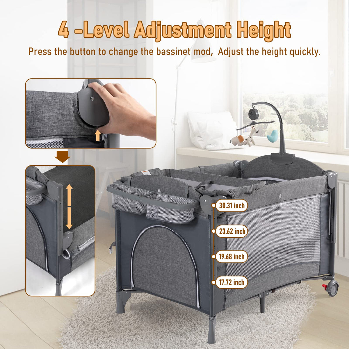 5-in-1 Baby Bassinet Bedside Sleeper Playard B556