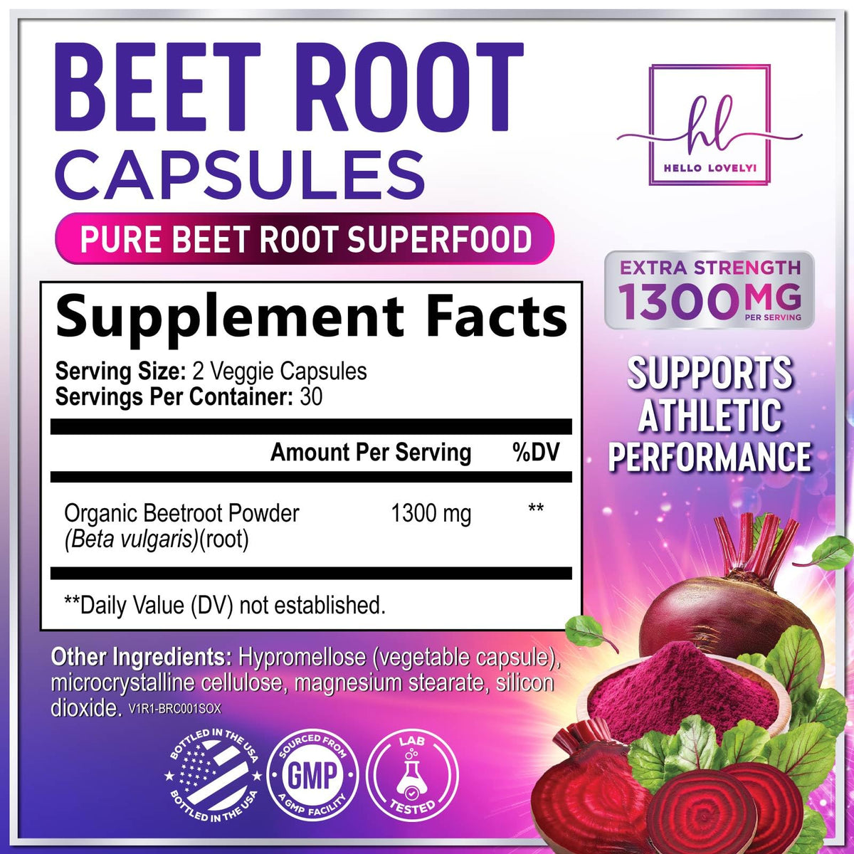 Organic Beet Root Capsules 1300mg 60 Capsules K4851