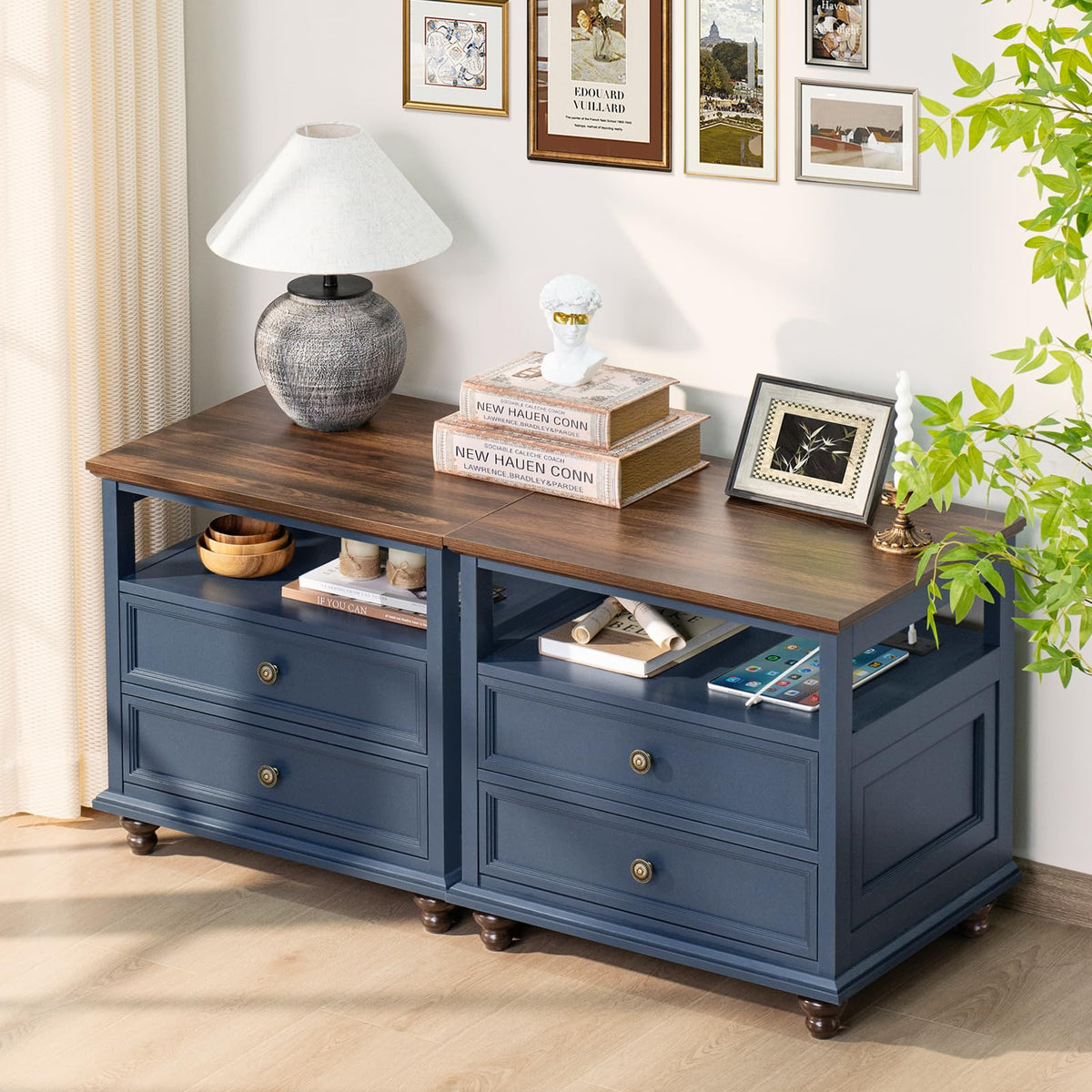 Blue 2 Drawer Wood Nightstand U51006