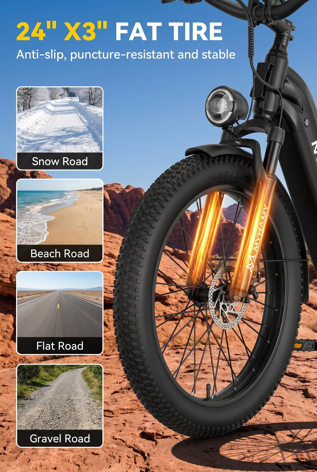 2000W Electric Bike 24 Fat Tire 48V 18Ah Step-Thru R3739