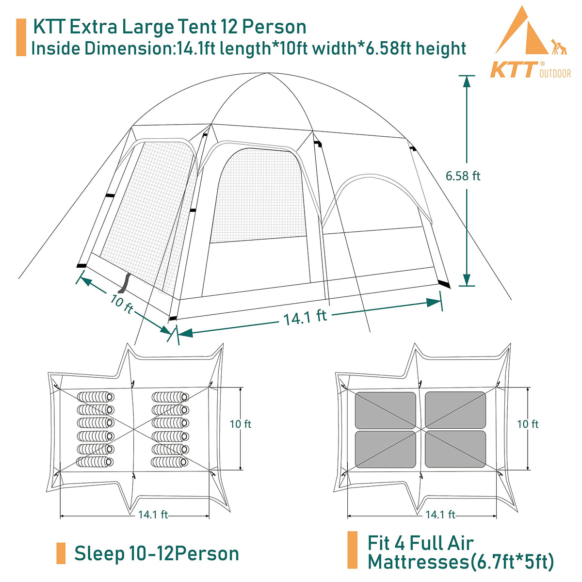 Extra Large 12-14 Person 2 Room Waterproof Double Layer Cabin Tent J12964