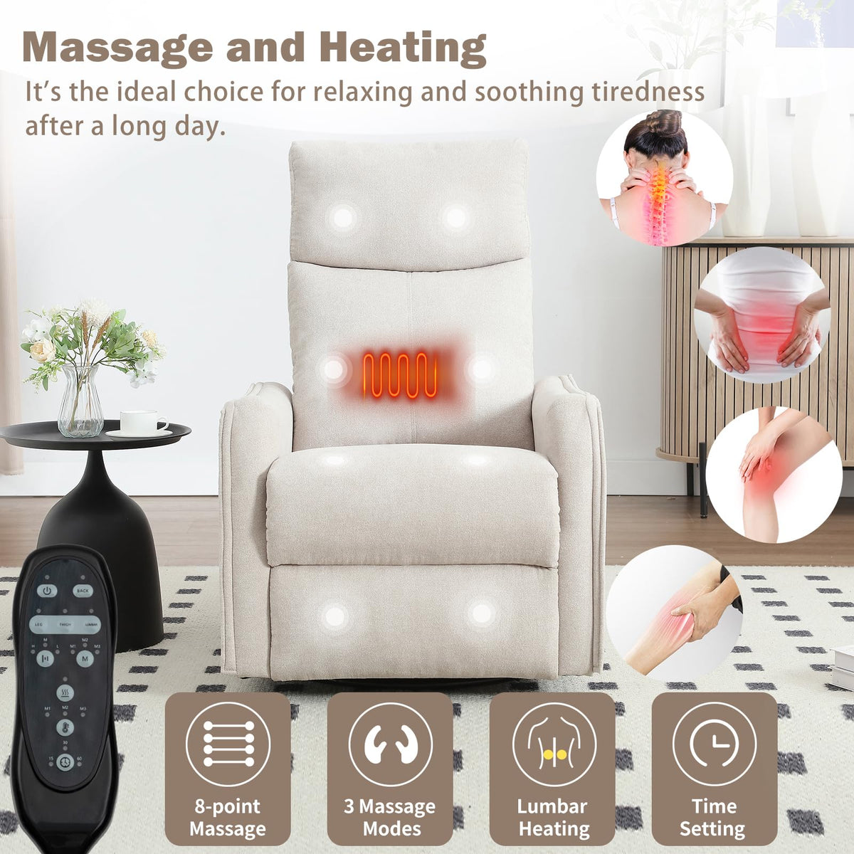 Swivel Rocker Recliner Chair with Heated Massage B913938