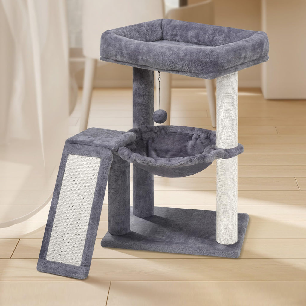 Cat Tree with Scratching Post and Hammock, Grey Y28422