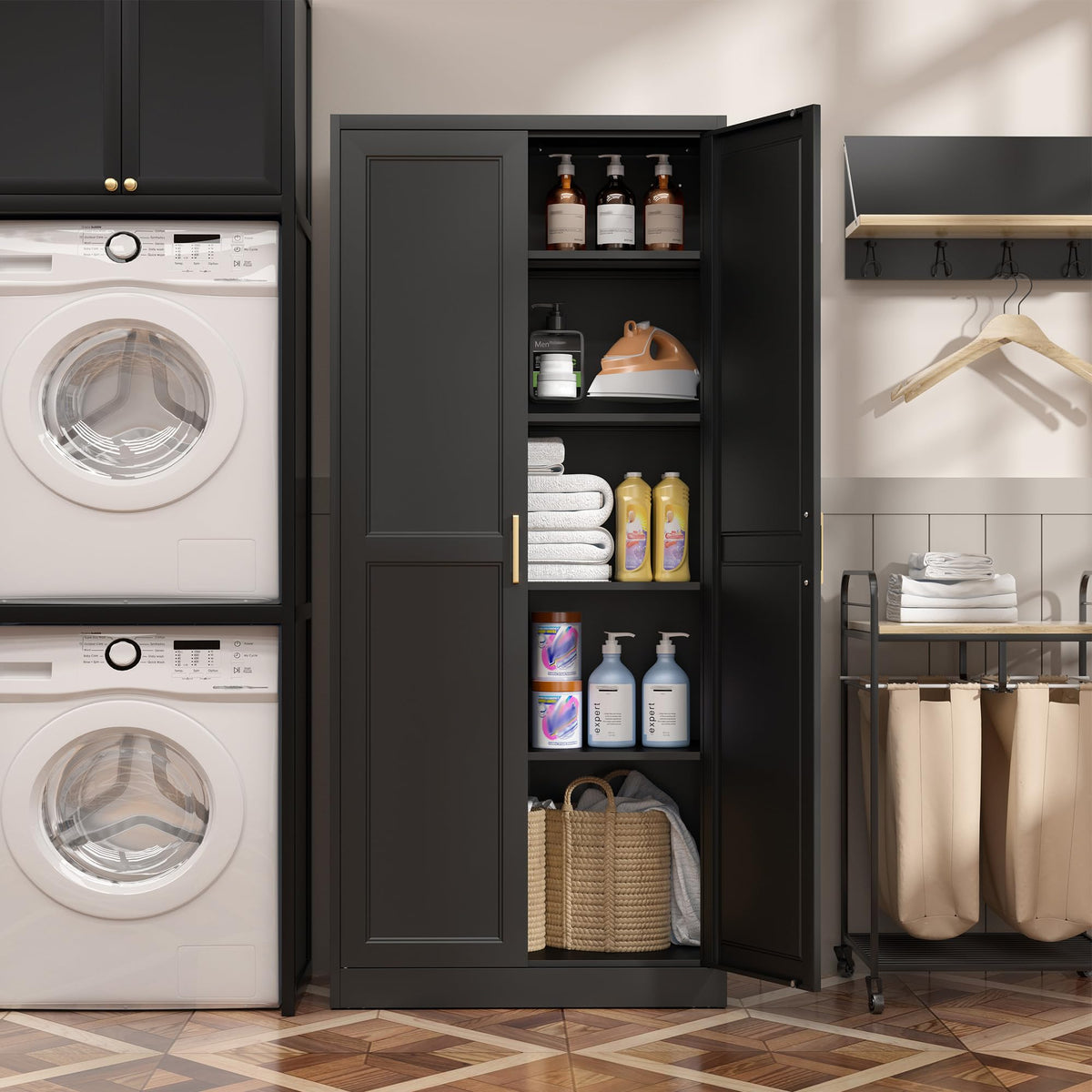71" Metal Pantry Storage Cabinet with Doors & 4 Adjustable Shelves R48757