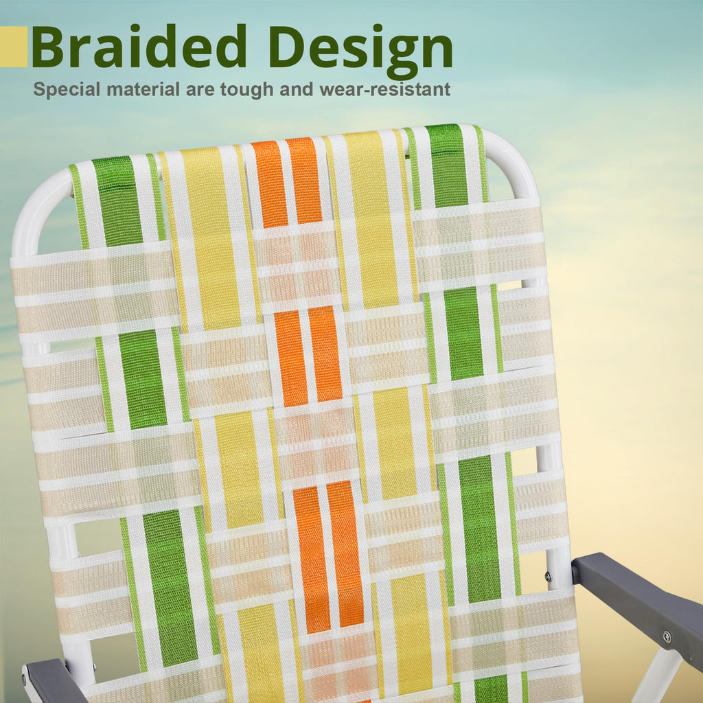 Set of 2 Webbed Folding Beach Chairs Yellow & Green W687733