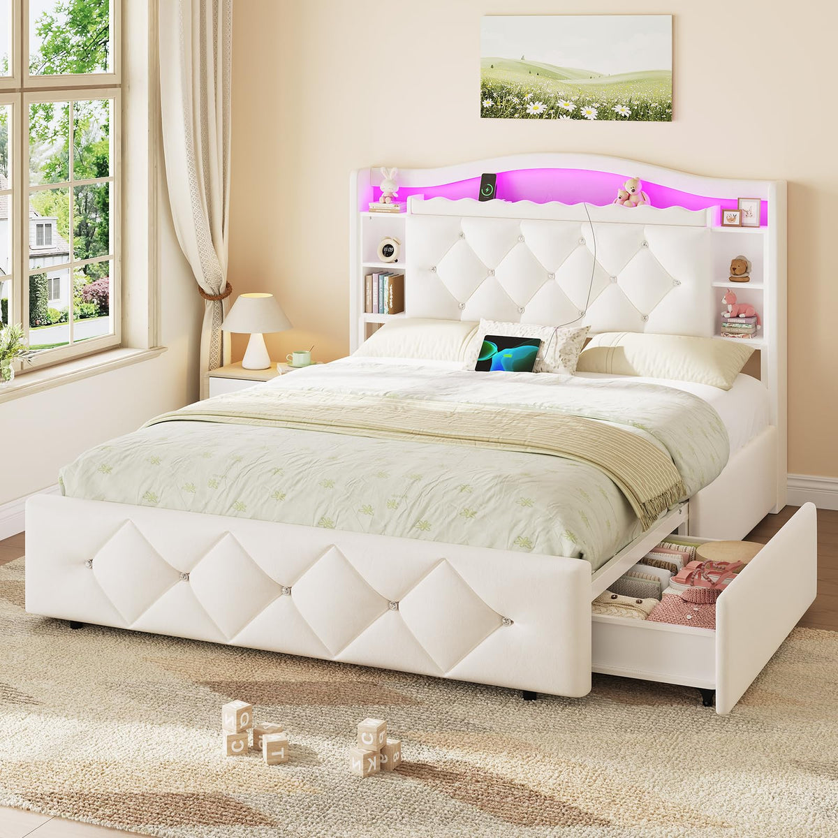 Full Size Velvet Upholstered Platform Bed with 4 Storage Drawers U99026