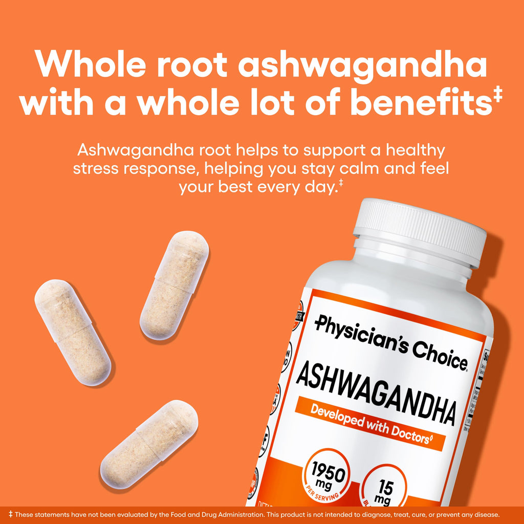 Organic Ashwagandha Root Powder 1950mg 90 Veggie Capsules A6788