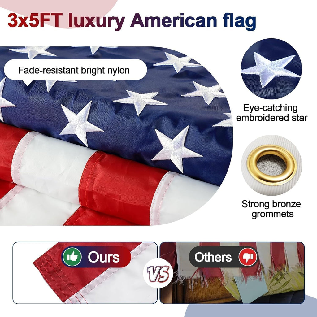 3x5 Embroidered American Flag with 5ft Flag Pole P802