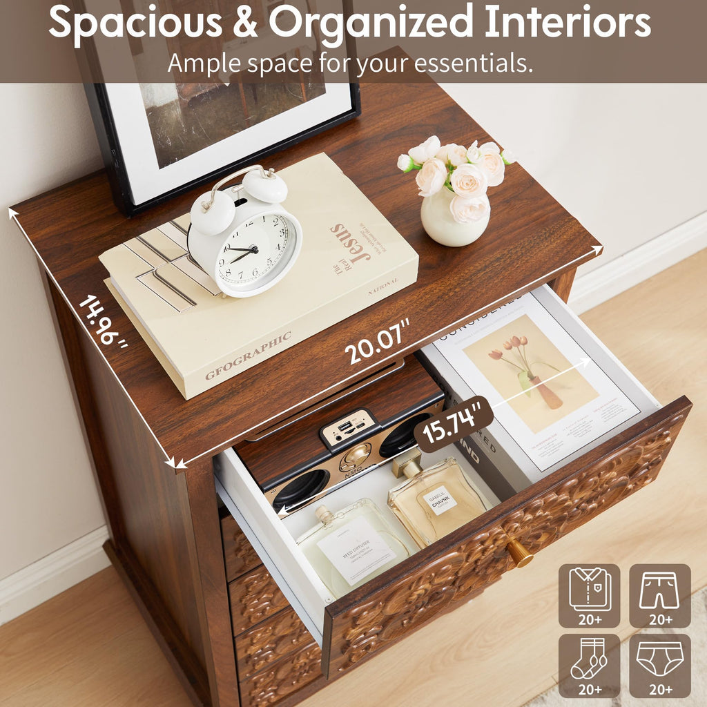 5 Drawer Narrow Wooden Dresser with Gold Handles N587