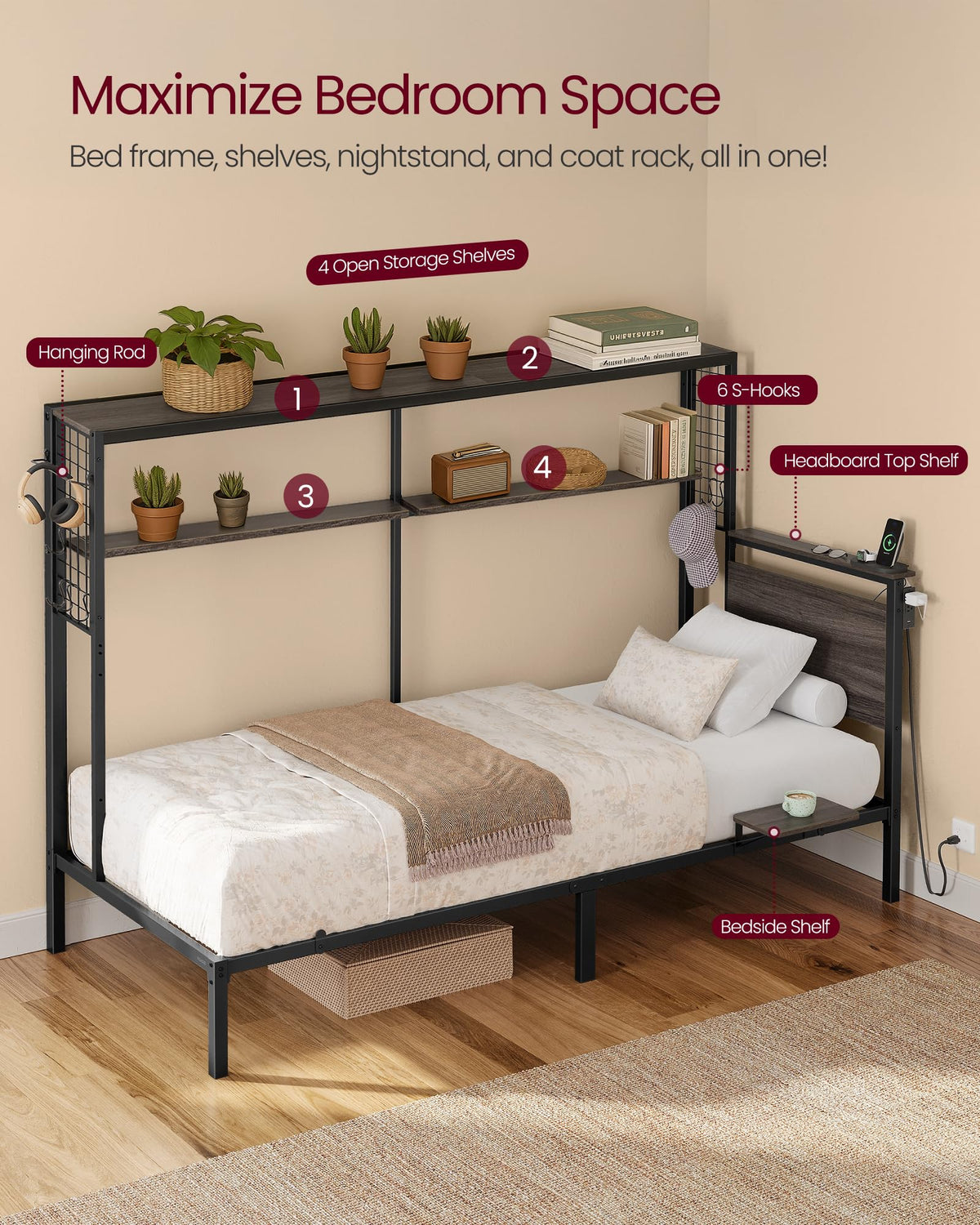 Twin Size Metal Bed Frame with Headboard L1957