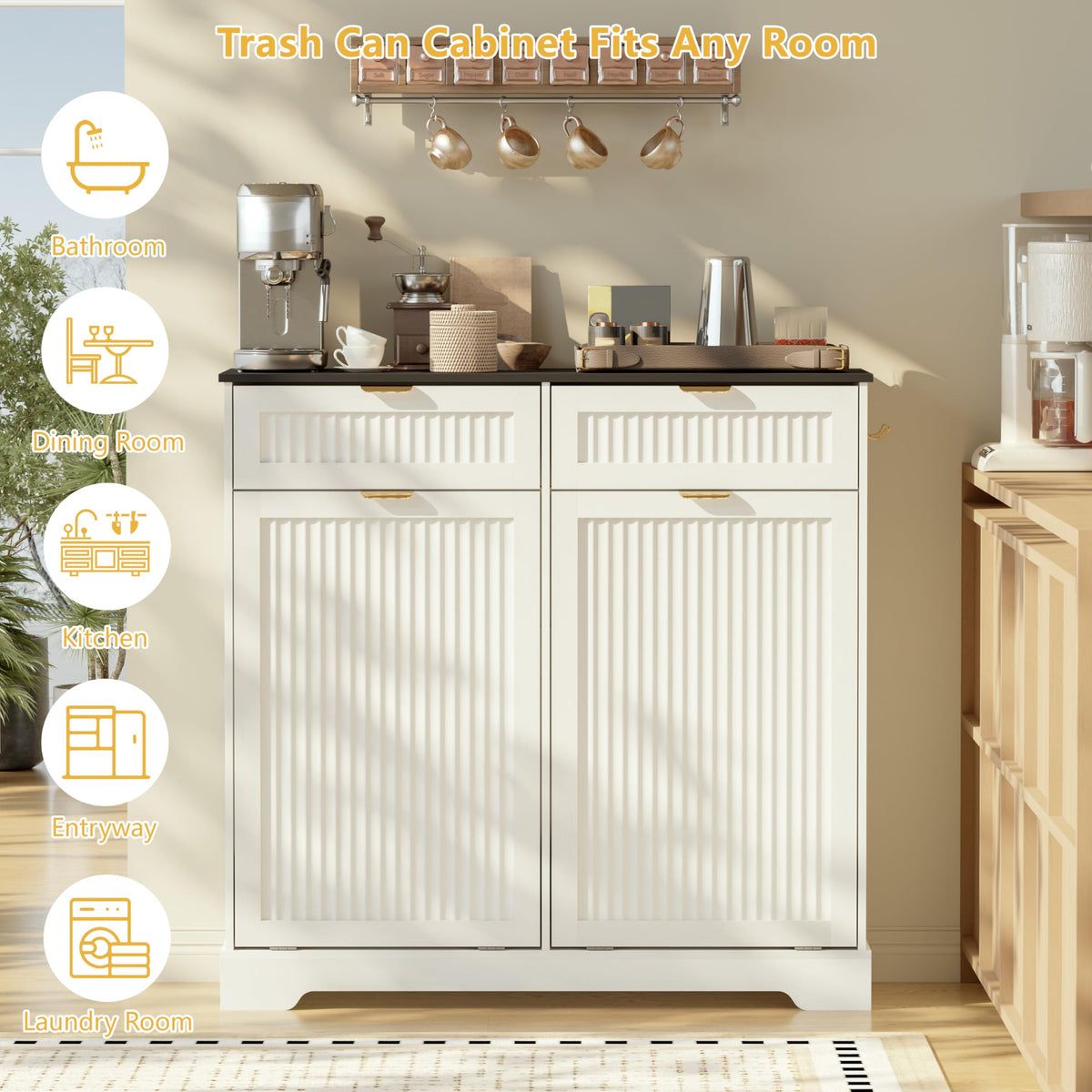 13 Gallon Tilt Out Trash Can Cabinet with Drawer K183