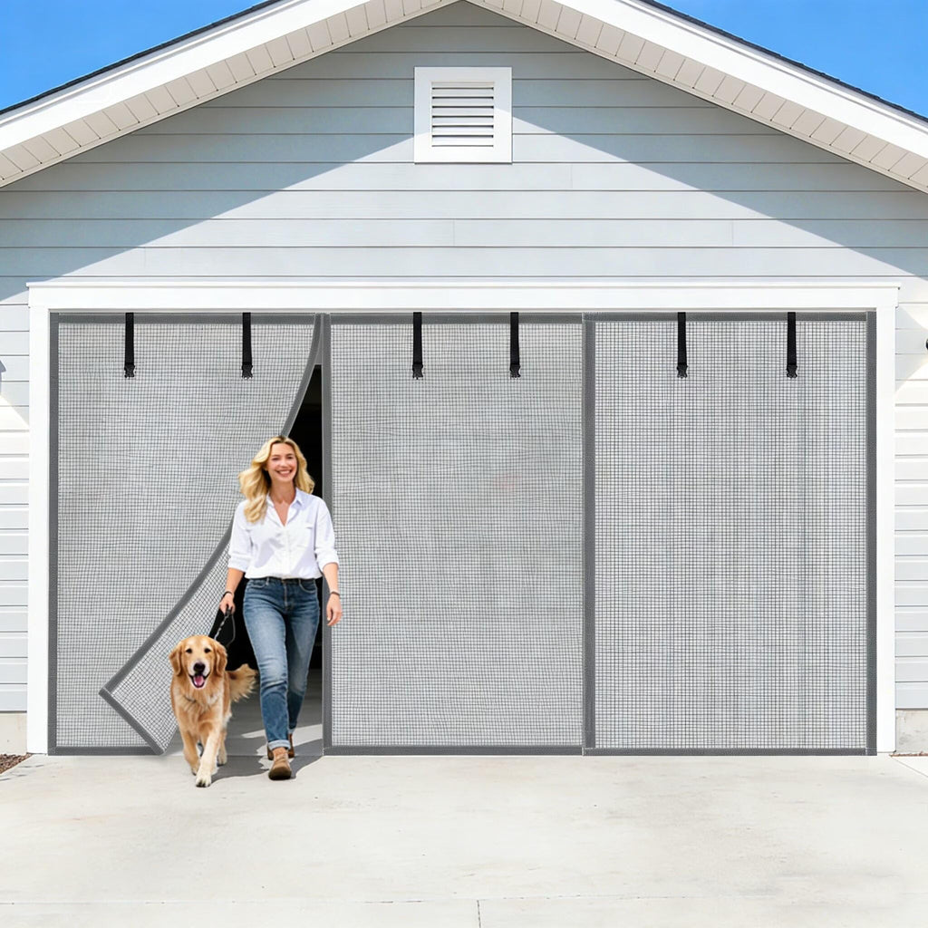 16x8FT Sliver Grey Magnetic Garage Door Screen with Fiberglass Mesh O41033