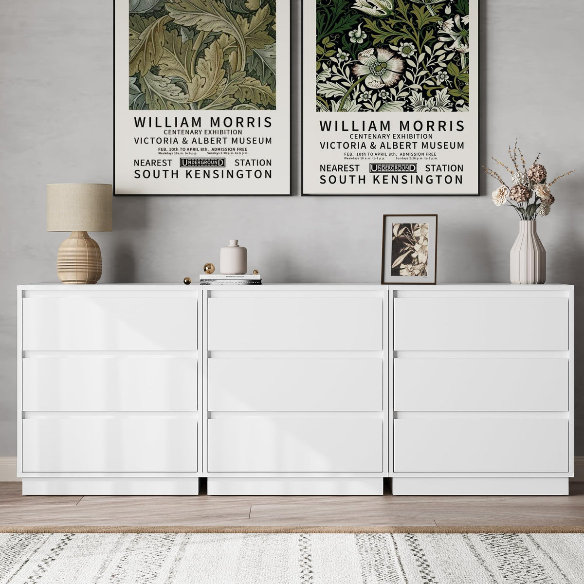 White 3 Drawer Nightstand B7736