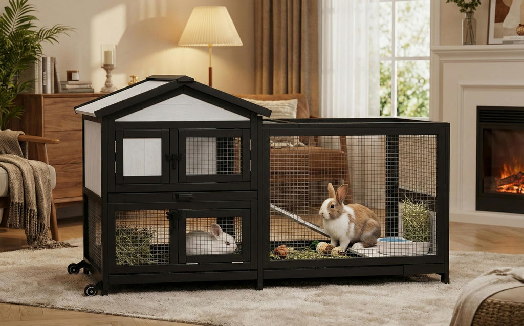 Black 2-Story Rabbit Hutch with Pull Out Tray K219135