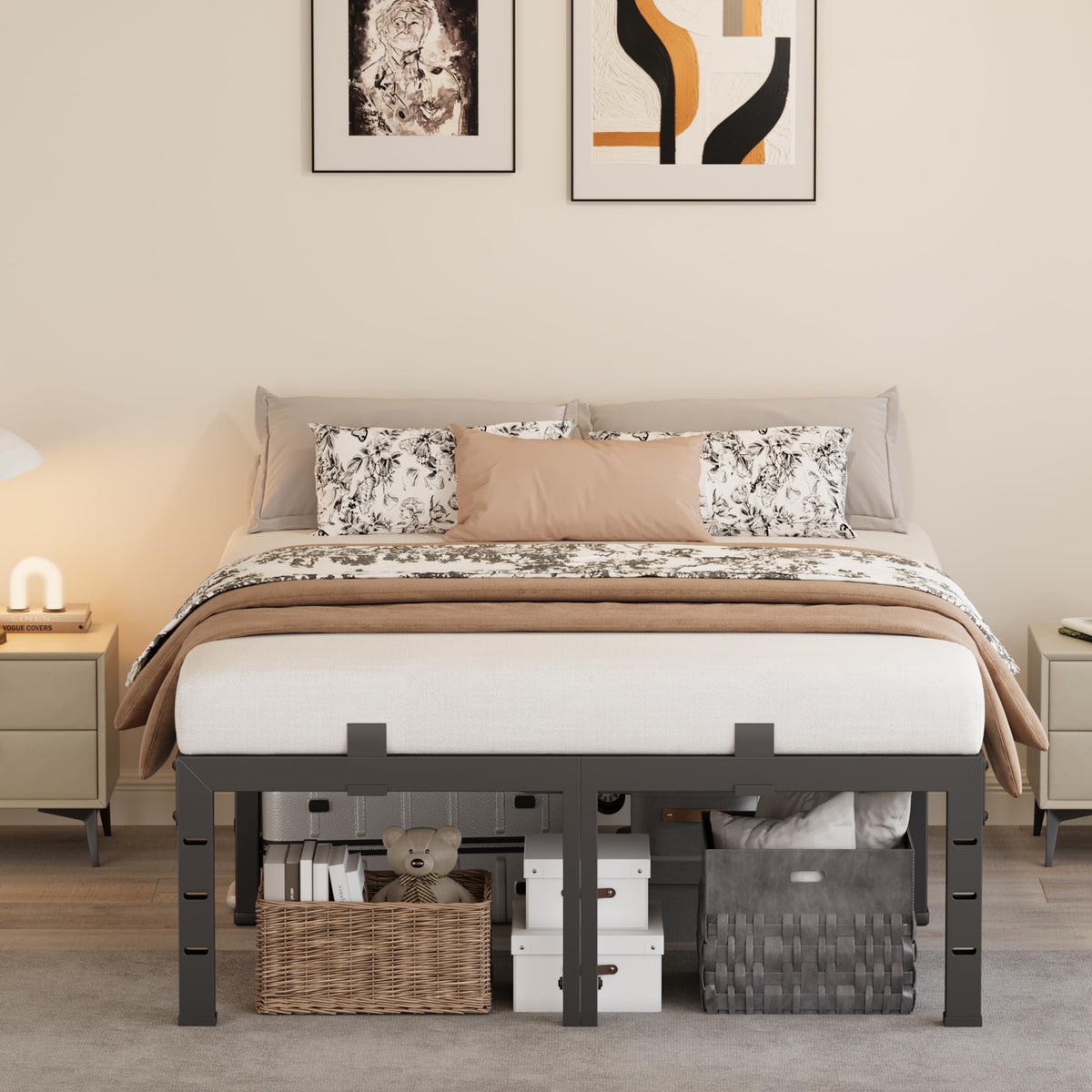 16 Inch King Size Black Metal Platform Bed Frame I529006