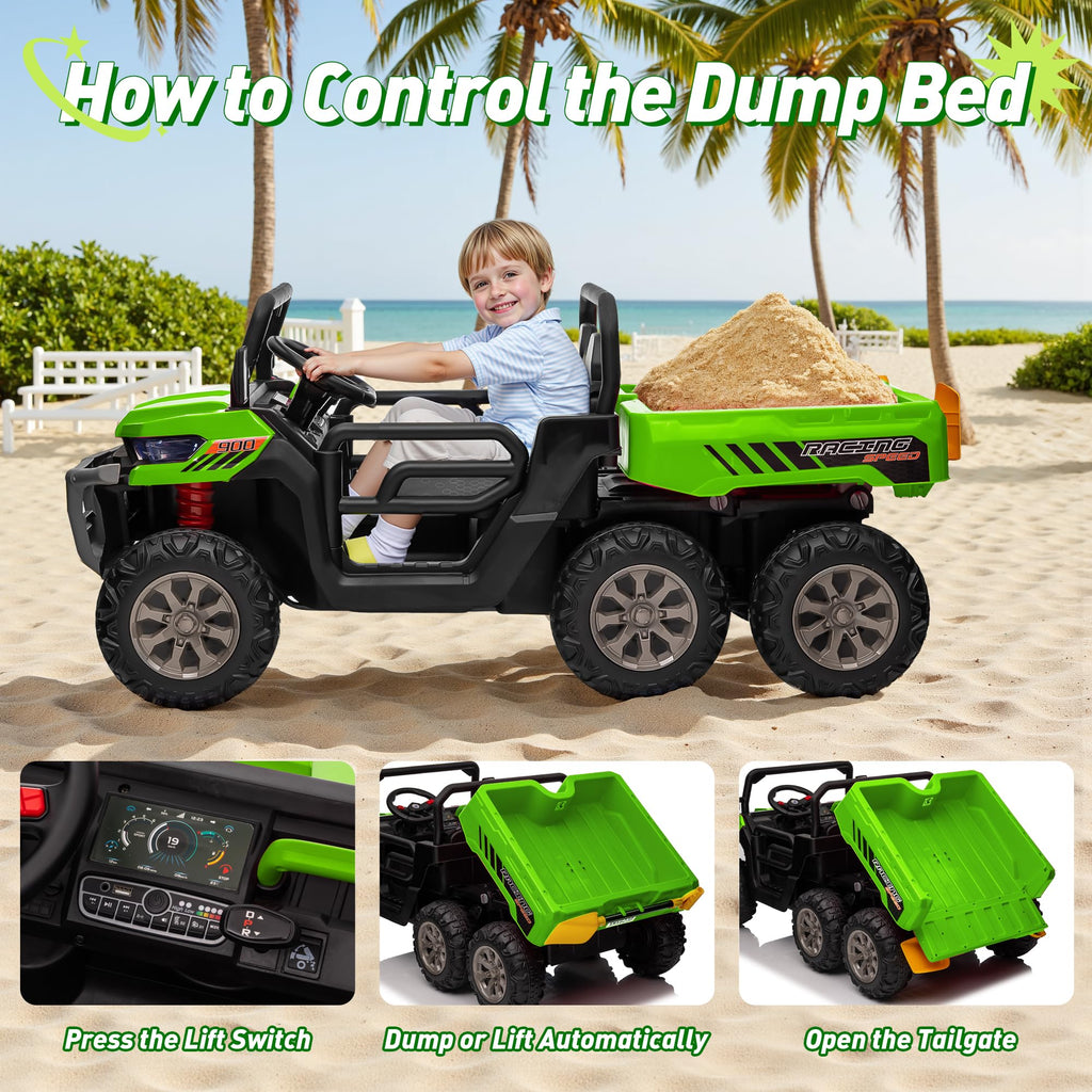 24V 2 Seater 4WD 6-Wheels Battery Powered Ride On Dump Truck A64984