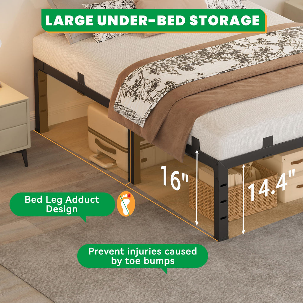 16 Inch King Size Black Metal Platform Bed Frame I529006
