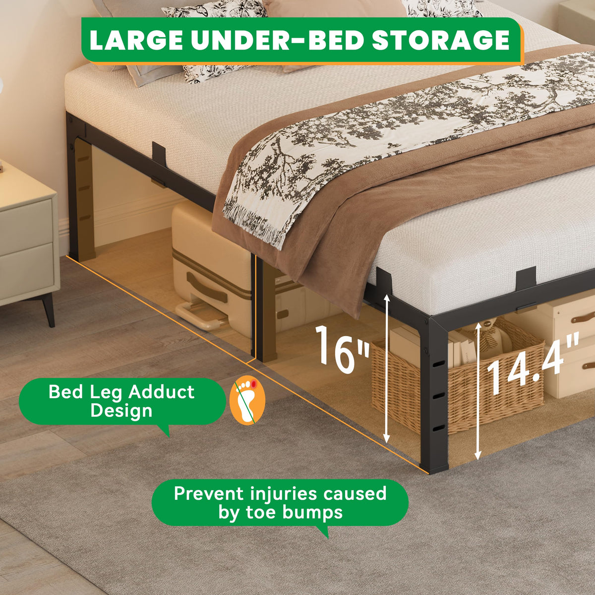 16 Inch King Size Black Metal Platform Bed Frame I529006