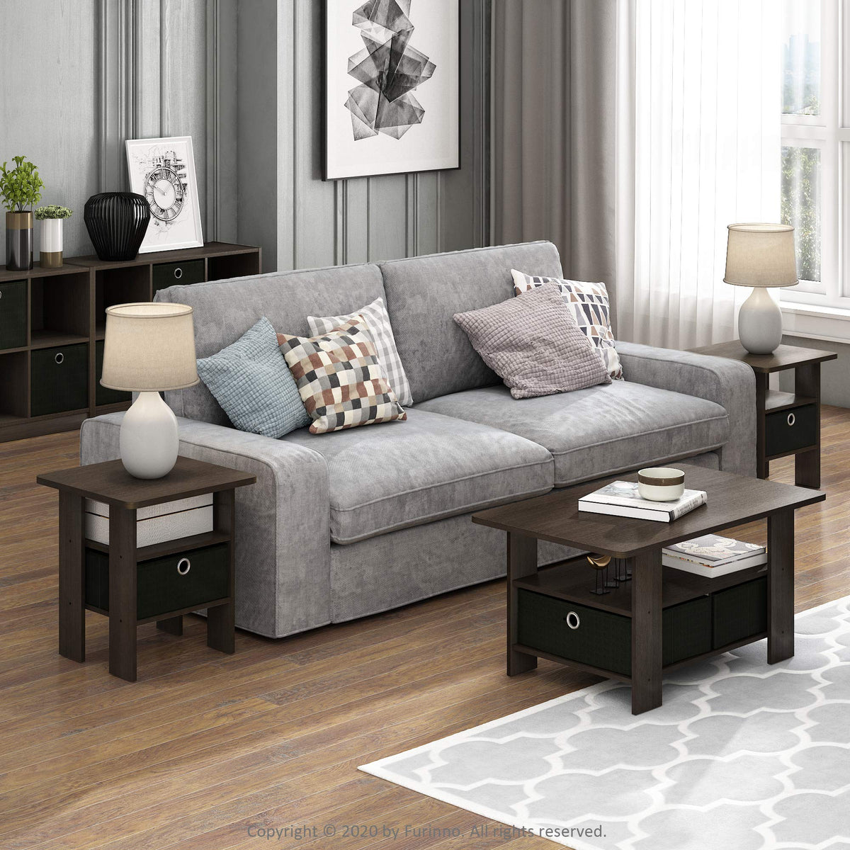Brown 3-Tier Square Side Table Set of 2 Z31481