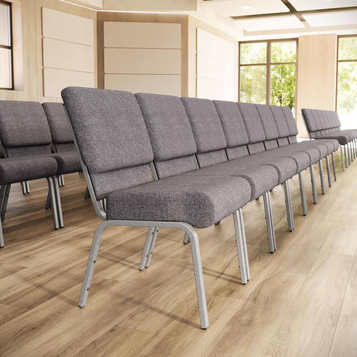 4 Pack Stacking Church Chair in Gray Fabric O91310