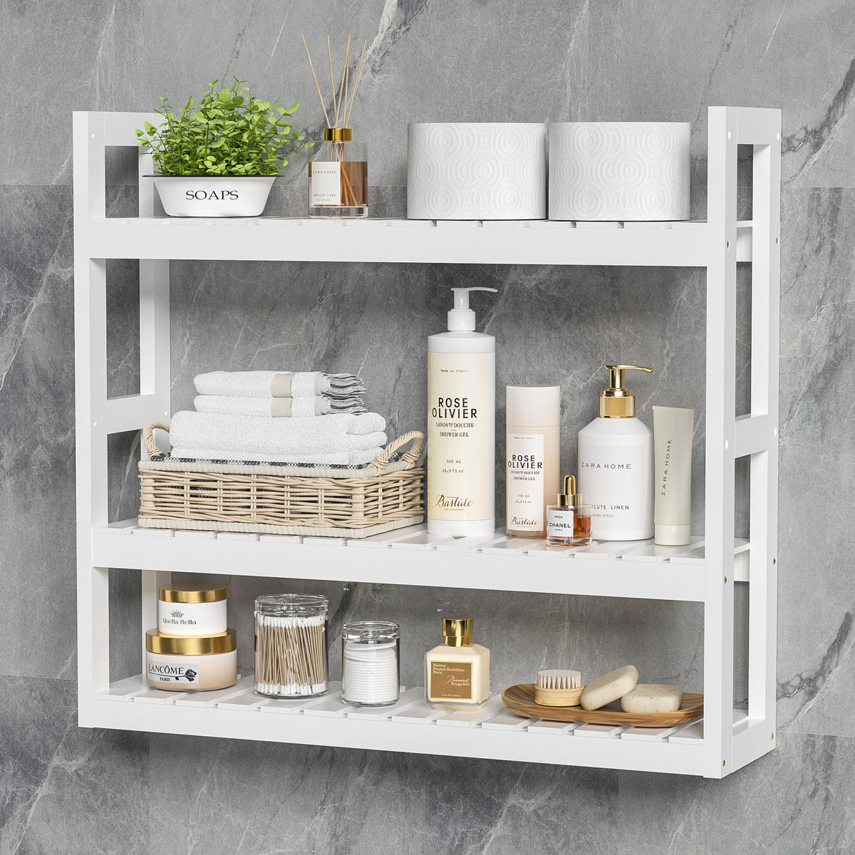 White 3 Tier Bamboo Bathroom Shelves G64885
