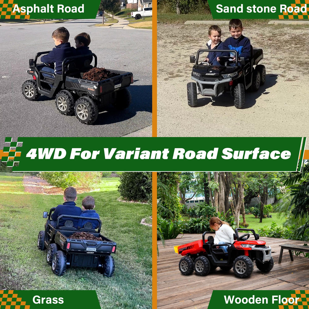 24V 2 Seater 4WD 6-Wheels Battery Powered Ride On Dump Truck A64984