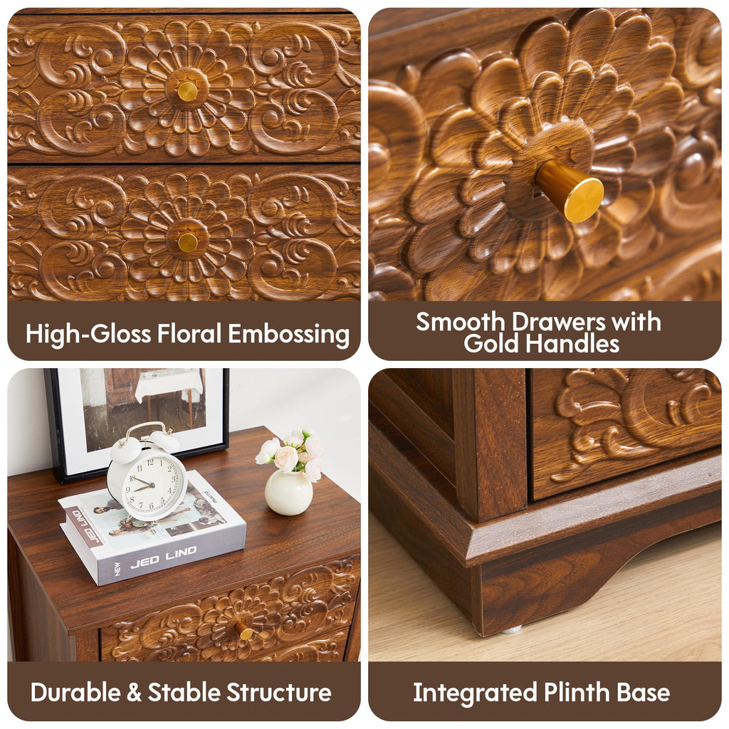 5 Drawer Narrow Wooden Dresser with Gold Handles N587