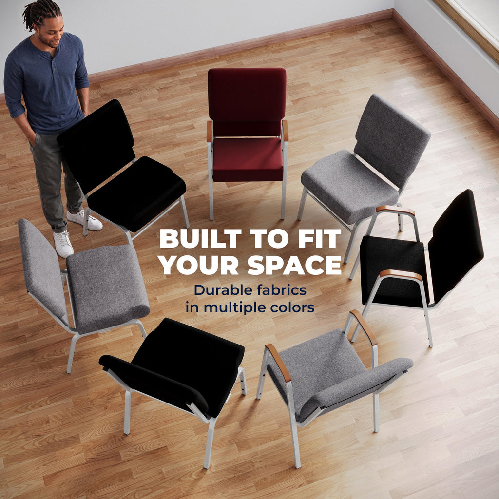 4 Pack Stacking Church Chair in Gray Fabric O91310