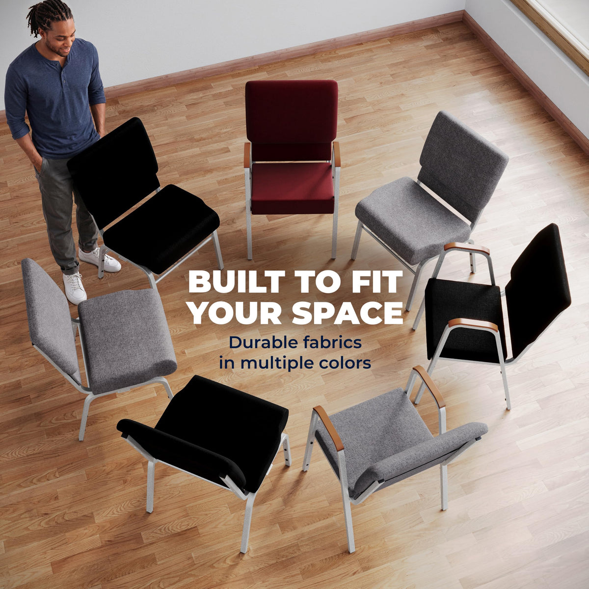 4 Pack Stacking Church Chair in Gray Fabric O91310