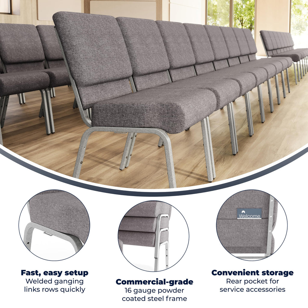 4 Pack Stacking Church Chair in Gray Fabric O91310