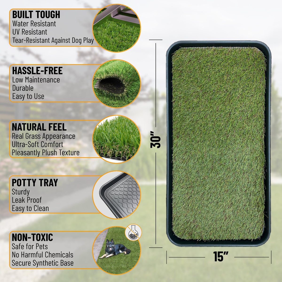 Artificial Grass Puppy Potty Training Pad with Tray, 15" x 30" Reusable M5944