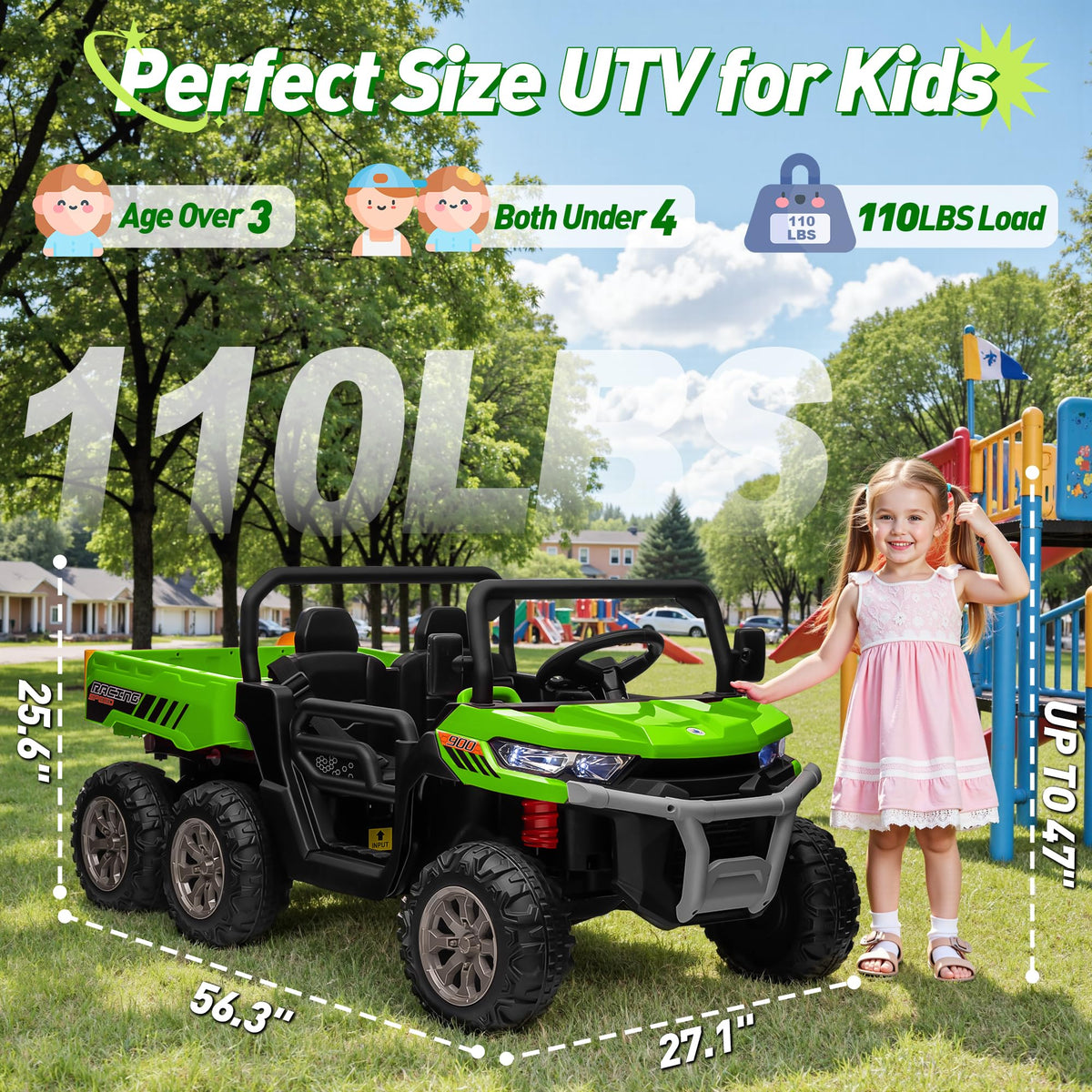 24V 2 Seater 4WD 6-Wheels Battery Powered Ride On Dump Truck A64984